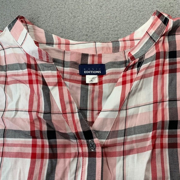 BASIC EDITIONS Shirt Womens 3X Button Up Blouse Top Plaid Long Sleeve Pink - Picture 6 of 8